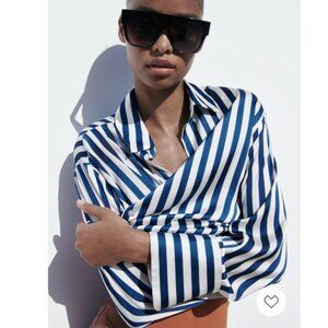 ZARA Silk Satin Texture Loose Striped Shirt